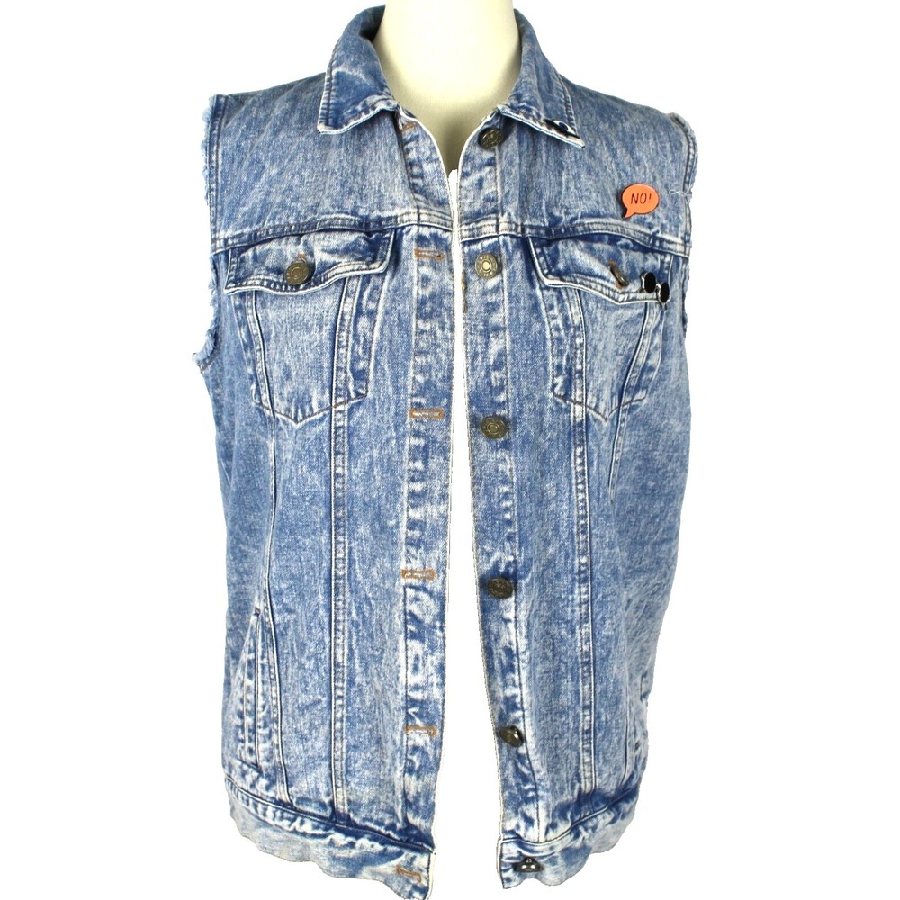Gianni Bini Womens Denim Vest XS Button Down Blue Cotton Sleeveless‎ Acid Wash